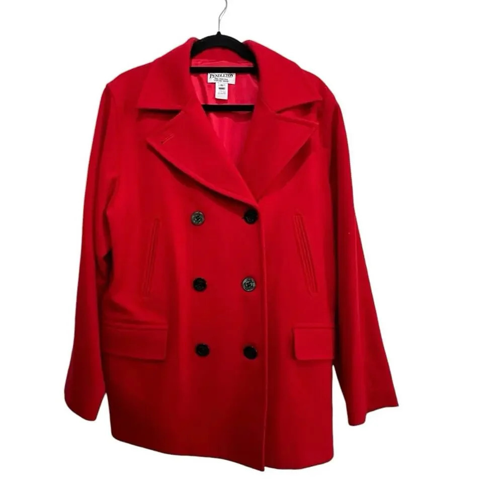 Pendleton Red 100% Virgin Wool Pea Coat Size XL